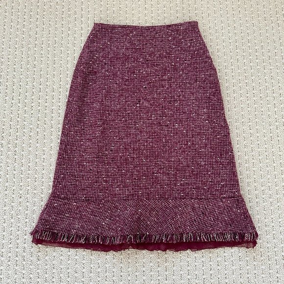 Wool tweed midi skirt with silk chiffon trim at bottom - Picture 1 of 5